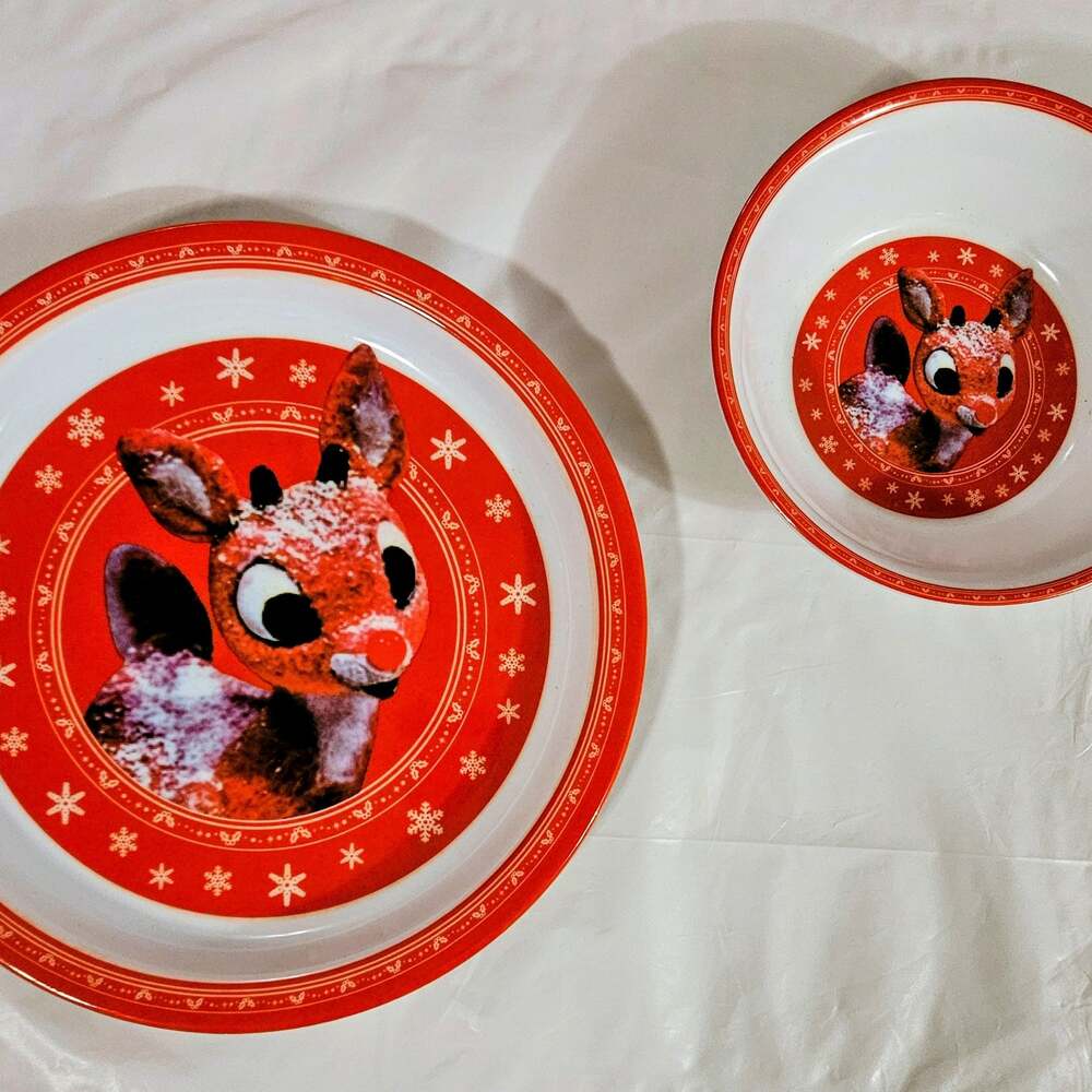 Dan Dee Rudolph Red Nosed Reindeer Melamine Plate Bowl Set Christmas Kids